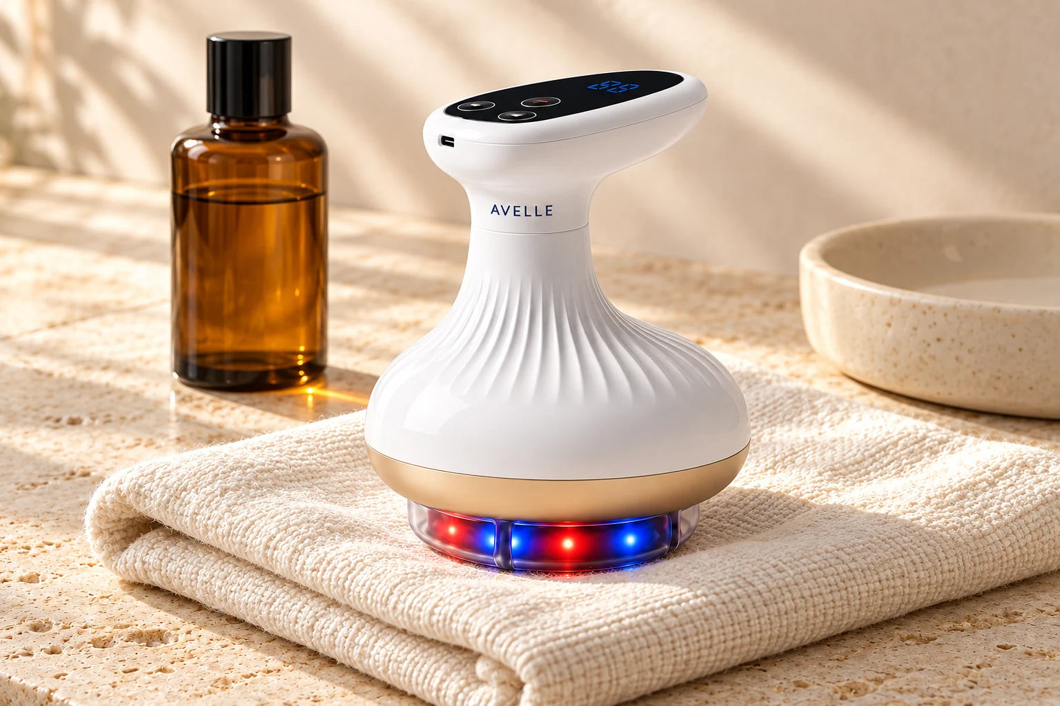 AVELLE styled with a towel and body-care essentials
