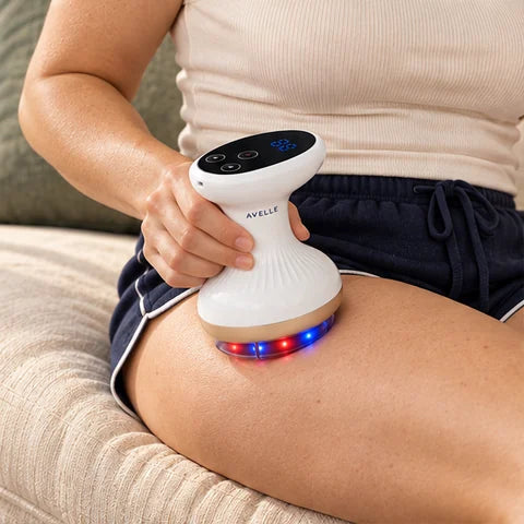 Illustrative animation of an AVELLE massage motion on the thigh